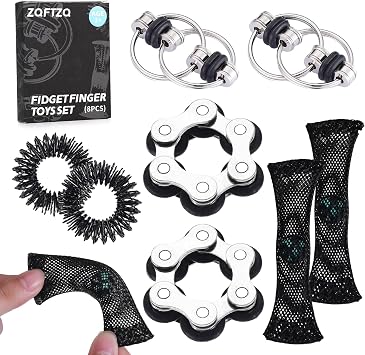 8Pcs Sensory Fidget Toys with Fidget Spinner Anxiety Toy Acupressure Rings Bike Chain Marble Mesh and Flippy Chain Desk Fidgets Quiet Toys for Autism,Easter Toys for Teens Adults Boys & Girls