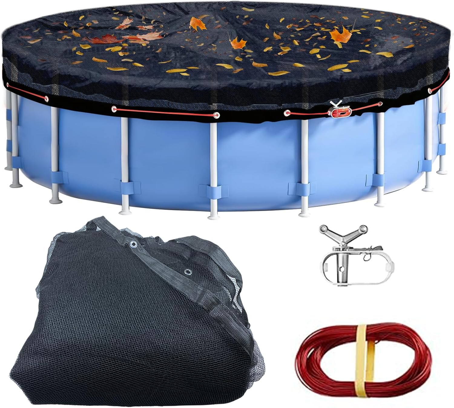 Leaf Cover for Above Ground Pool 31 Ft, Durable Black Mesh Swimming Pool Leaf Net Cover with Winch and Cable for Leaves and Debris for 27Ft 28 Ft Round Pools (28 Ft)