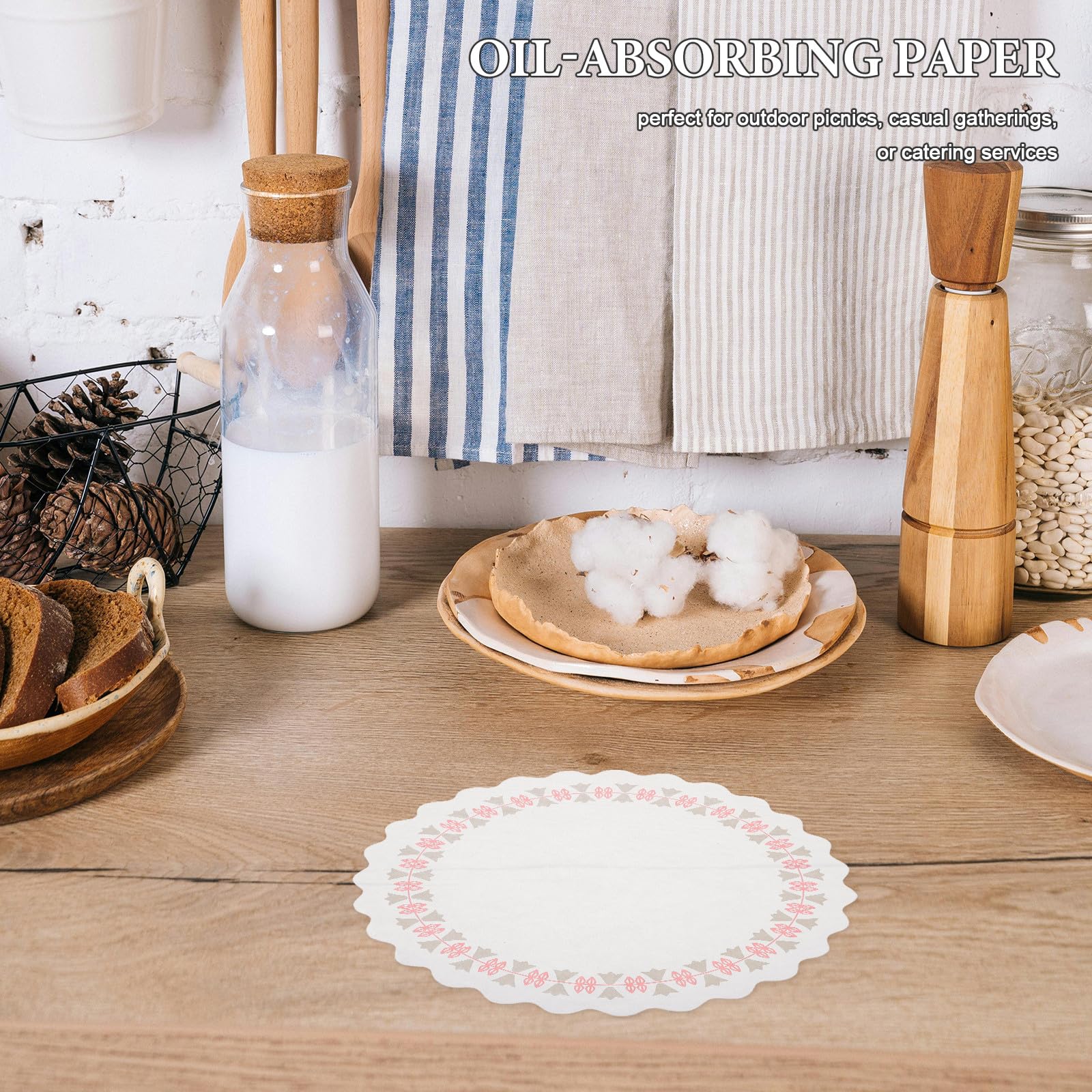 500 dekorative Papierdeckchen für Tische – 18 cm große, bedruckte runde Platzsets für Kuchen, Desserts und Buffets – Einweg-Platzsets, geeignet für Speisen, Bastelarbeiten und Hochzeiten