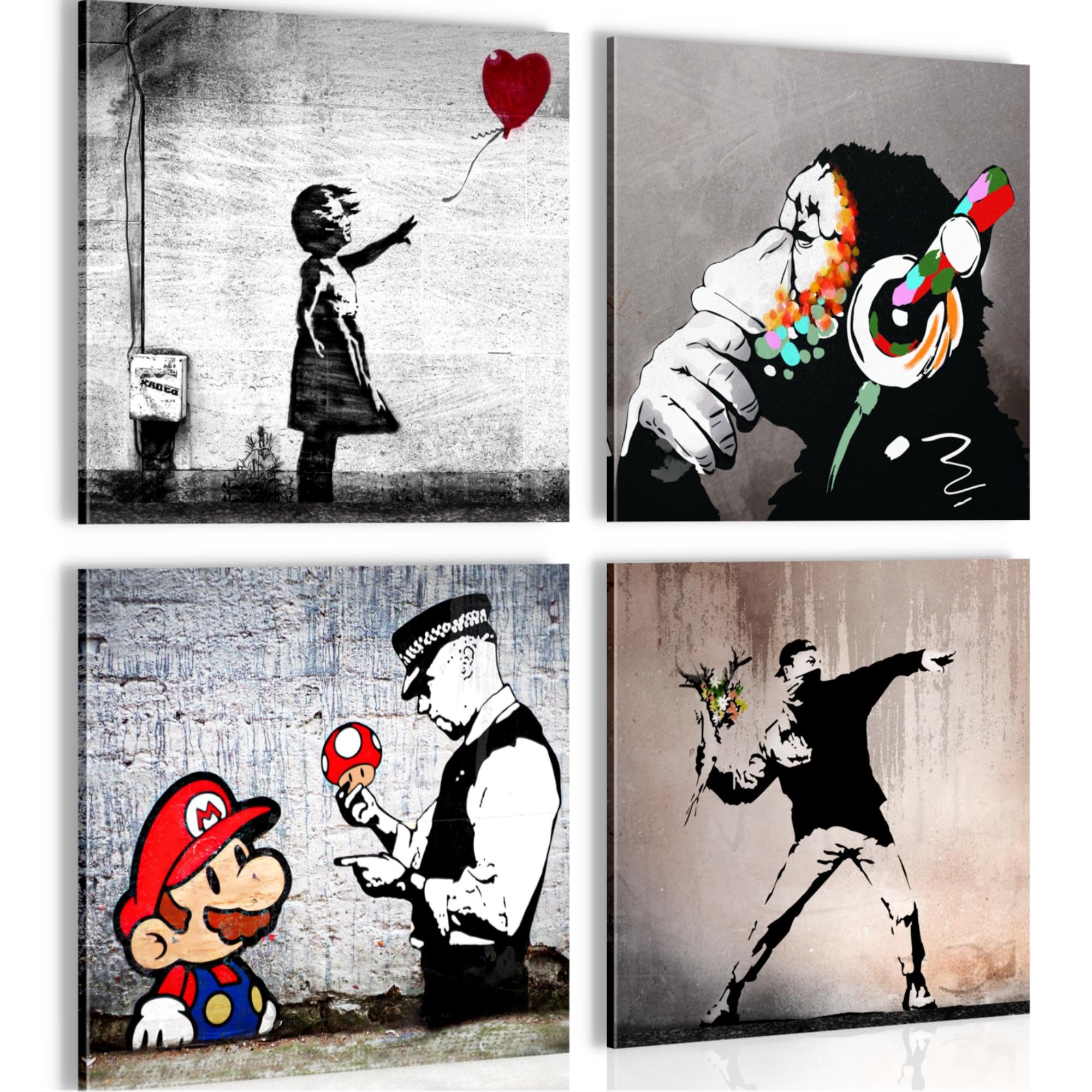Novart Quadros - Completamente Pronto Da Appendere - Immagini - Collage Di Banksy - 7 Pezzi Set Moderni - N003171a