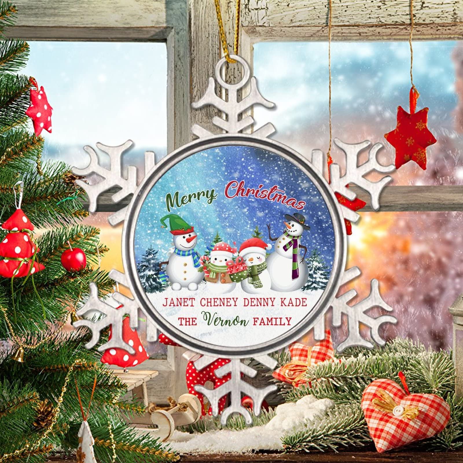 Personalizzato Natale Pupazzo di Neve Famiglia Ornamenti di Natale per Albero Inverno Nevica Albero di Natale Decorazioni 3 pollici Metallo Fiocco di Neve Ornamenti di Natale Keepsake