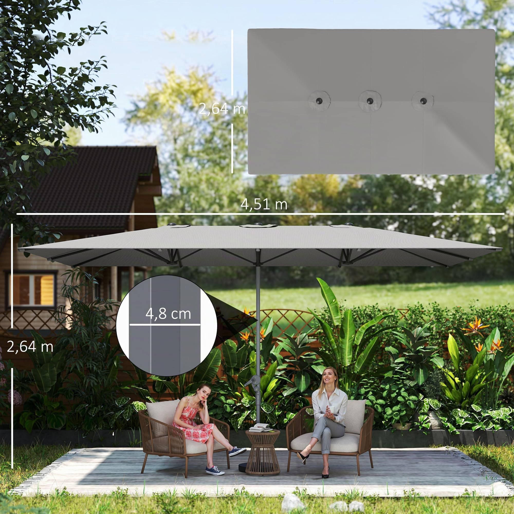 Parasol de Jardin Extérieur Double Rectangulaire 451 x 264 cm Gris Foncé