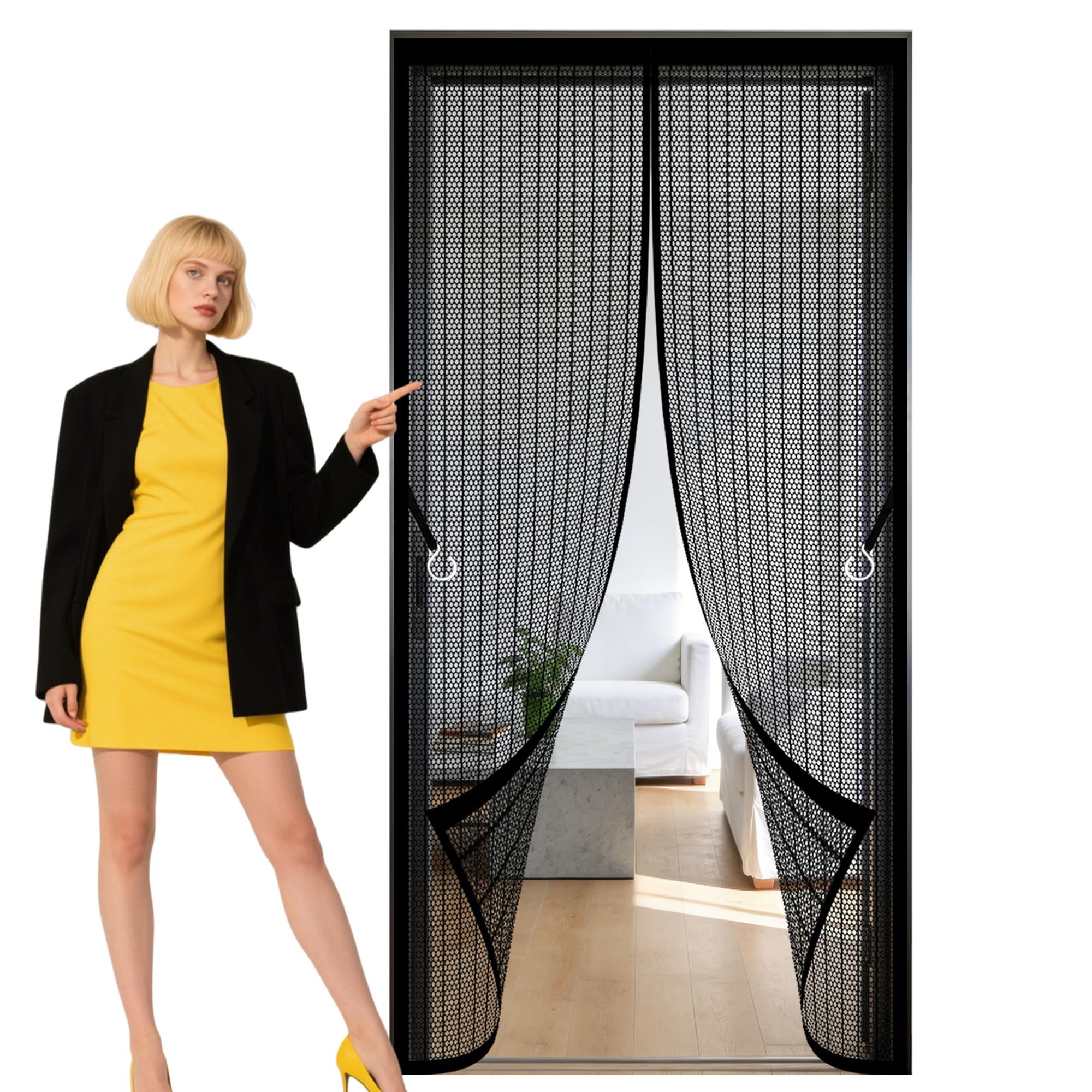 Gouer Black Fly Screen For Doors 131 X 193 Cm Automatically Closes Mosquito Proof Door Curtains Hands Free Auto Closing Suitable For Patio Room Balcony Bedroom,