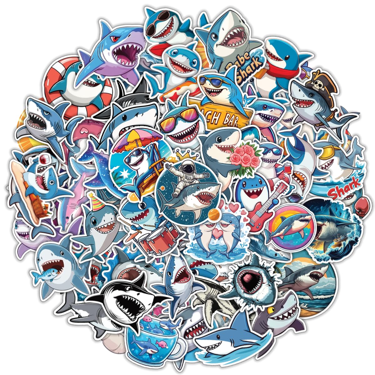 100pcs Shark Stickers - Shark Sticker Realistic Waterproof Decals for Water Bottles Laptop Luggage Computer Scrapbooking Teens Adults Girls Kids Funny