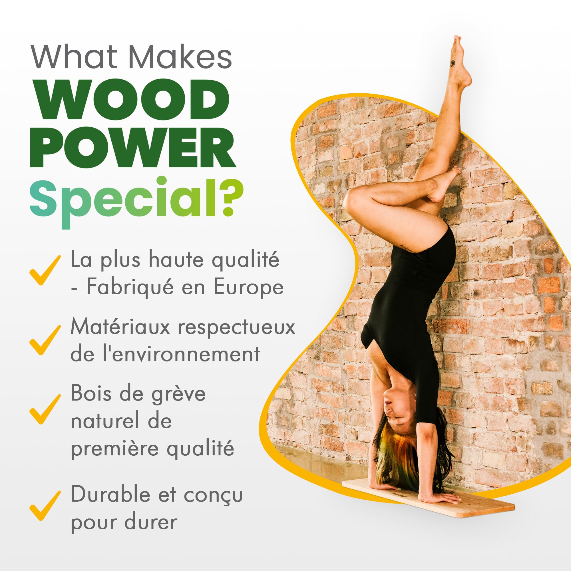 WOODPOWER Lot De 2 Blocs D'Équilibre Confort - Support Poignets Yoga Gymnastique Et Entraînement Bodyweight