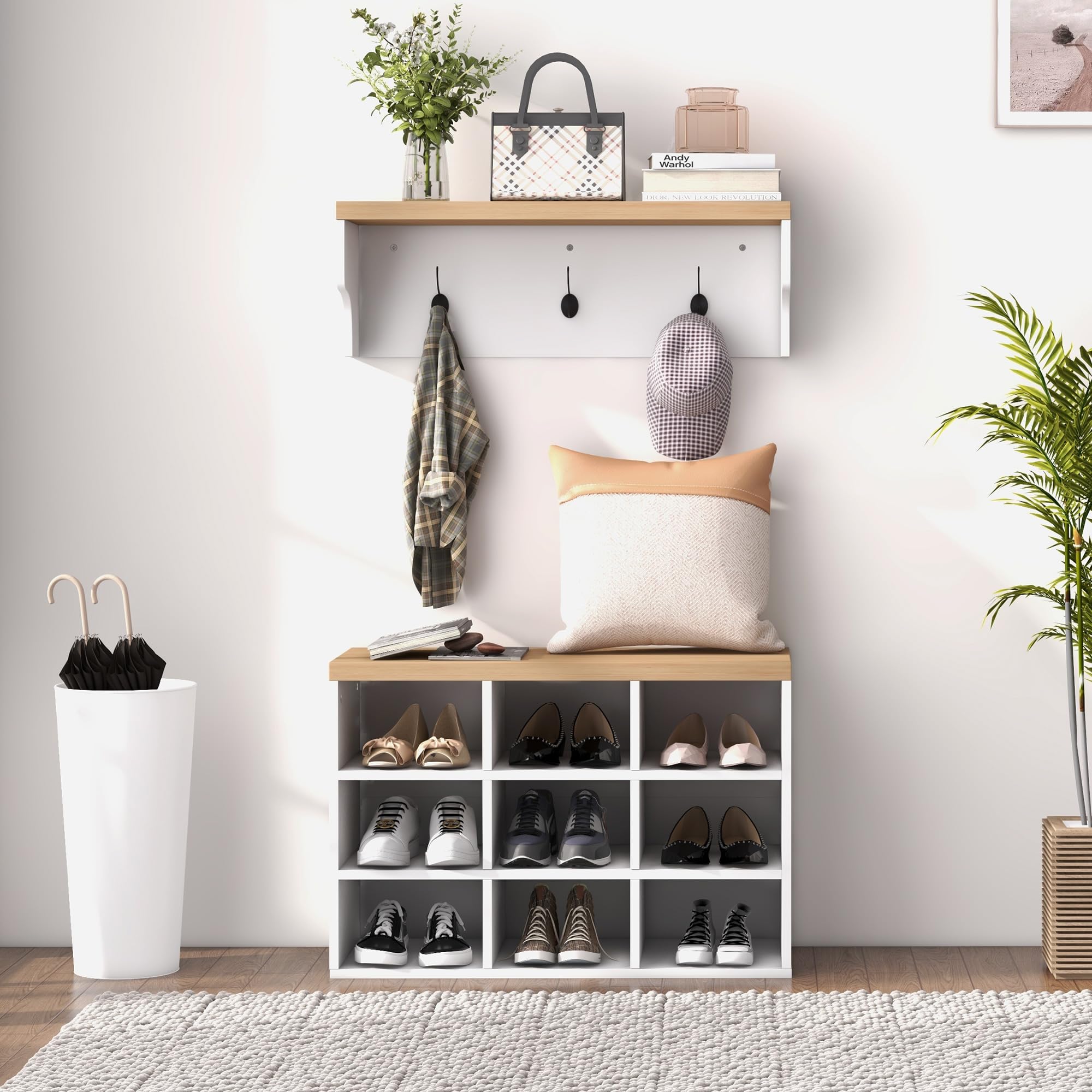 HOMCOM Recibidor con Perchero 2 en 1 75x30x50 cm y 75x20x22,5 cm Blanco