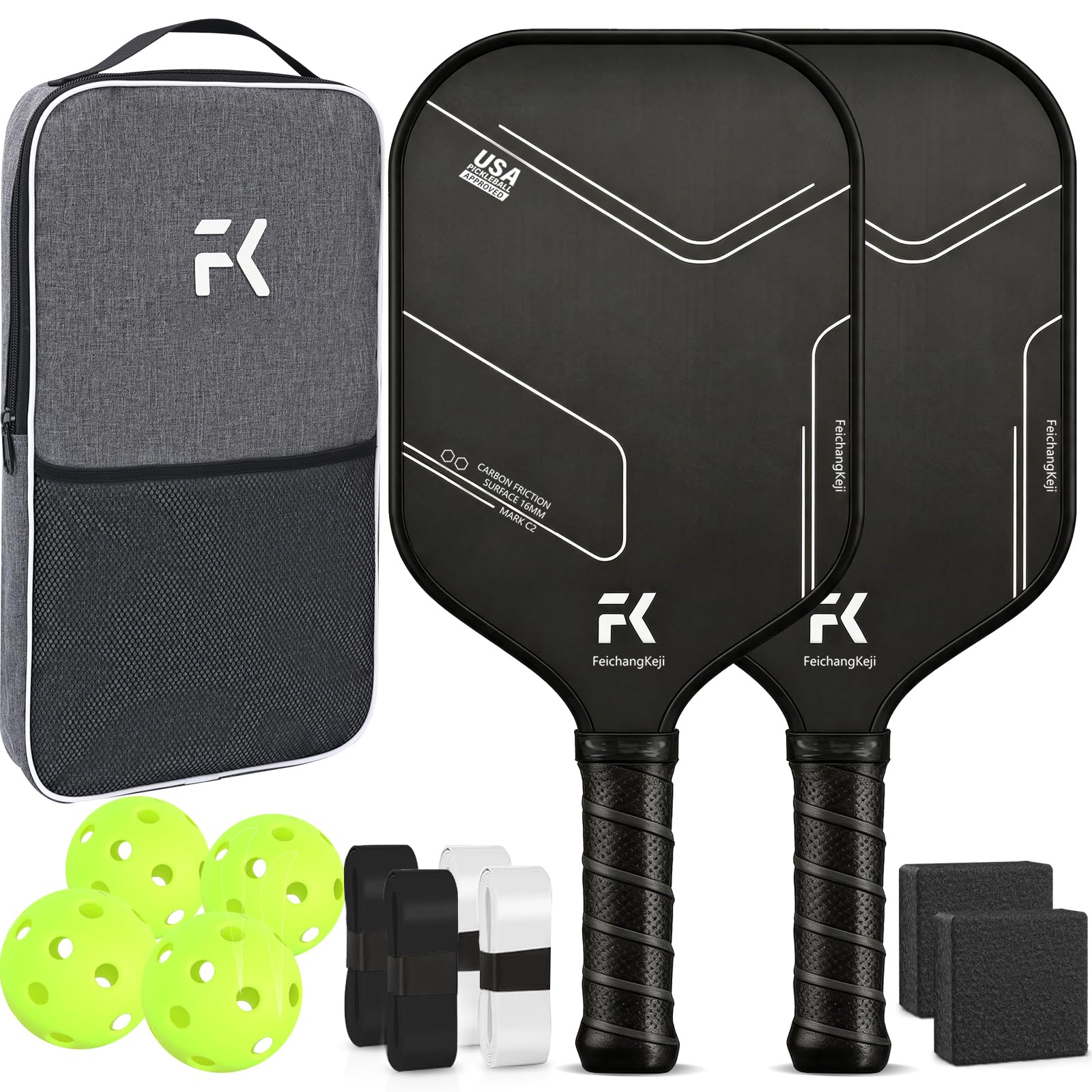 T700 Carbon Fiber Pickleball Paddle Set of 2, 16mm Polypropylene Honeycomb Core, Textured…