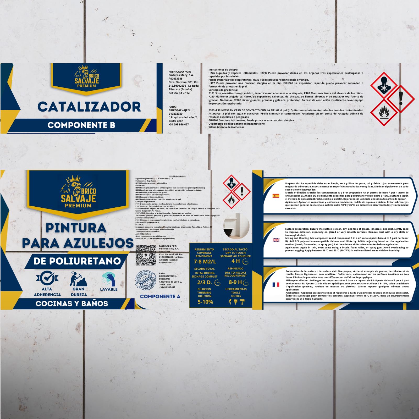 Pintura para Azulejos de Poliuretano Dos Componentes Satinado, Baño y Cocina, 600+150 ml, Alta Adherencia Resistente a Humedad (Ceniza Clara)