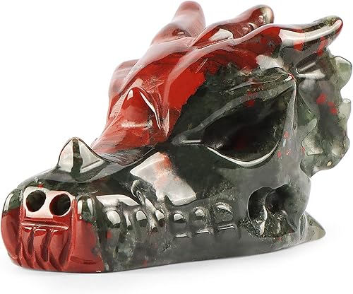 SMQ Estatua de calavera de cabeza de dragón de cristal africano de 2 pulgadas, piedra preciosa tallada a mano, figuras de dragones realistas,