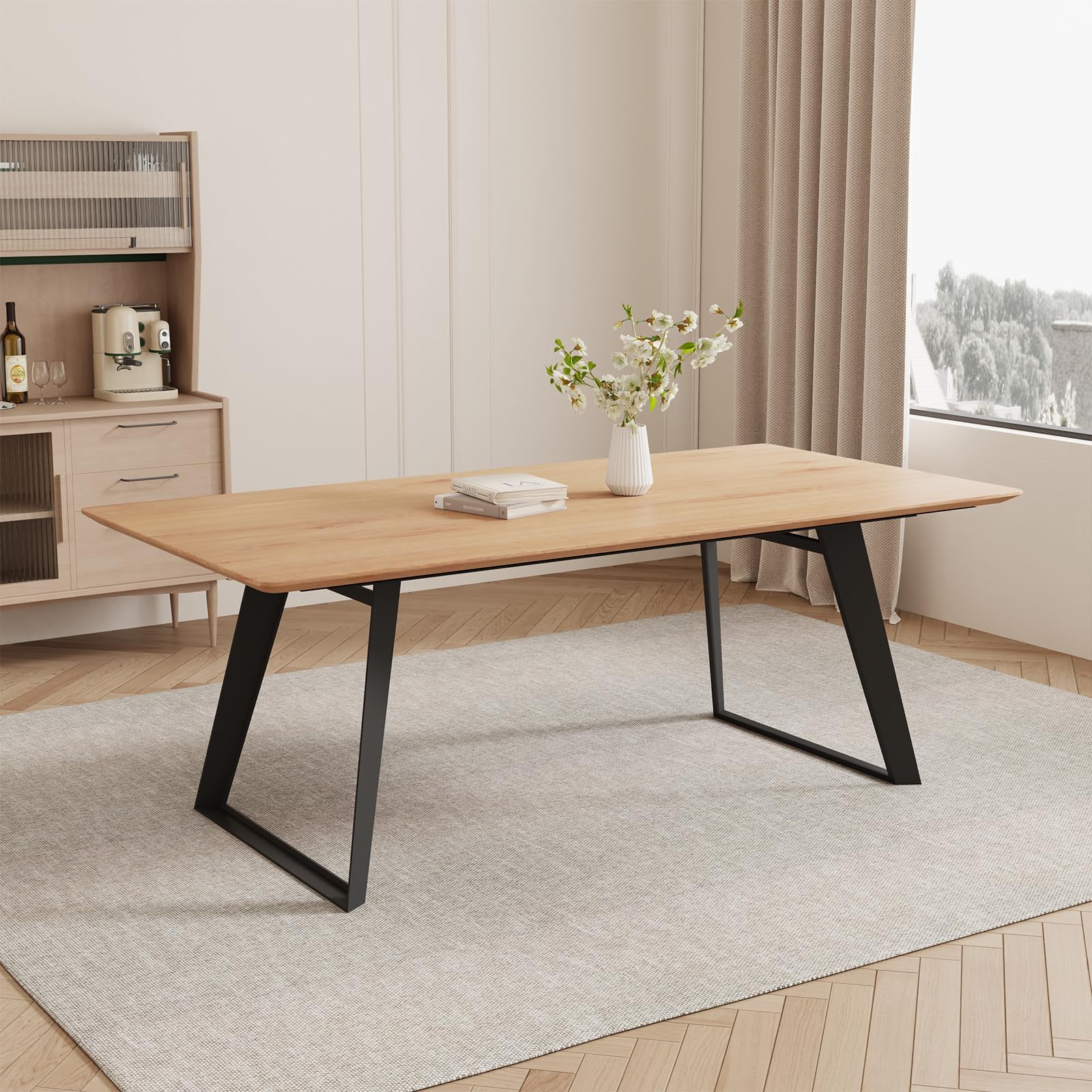 ZckyCine Extendable Dining Table - 63 to 78 7 Adjustable Rectangular Table with Black Metal Legs Modern Expandable