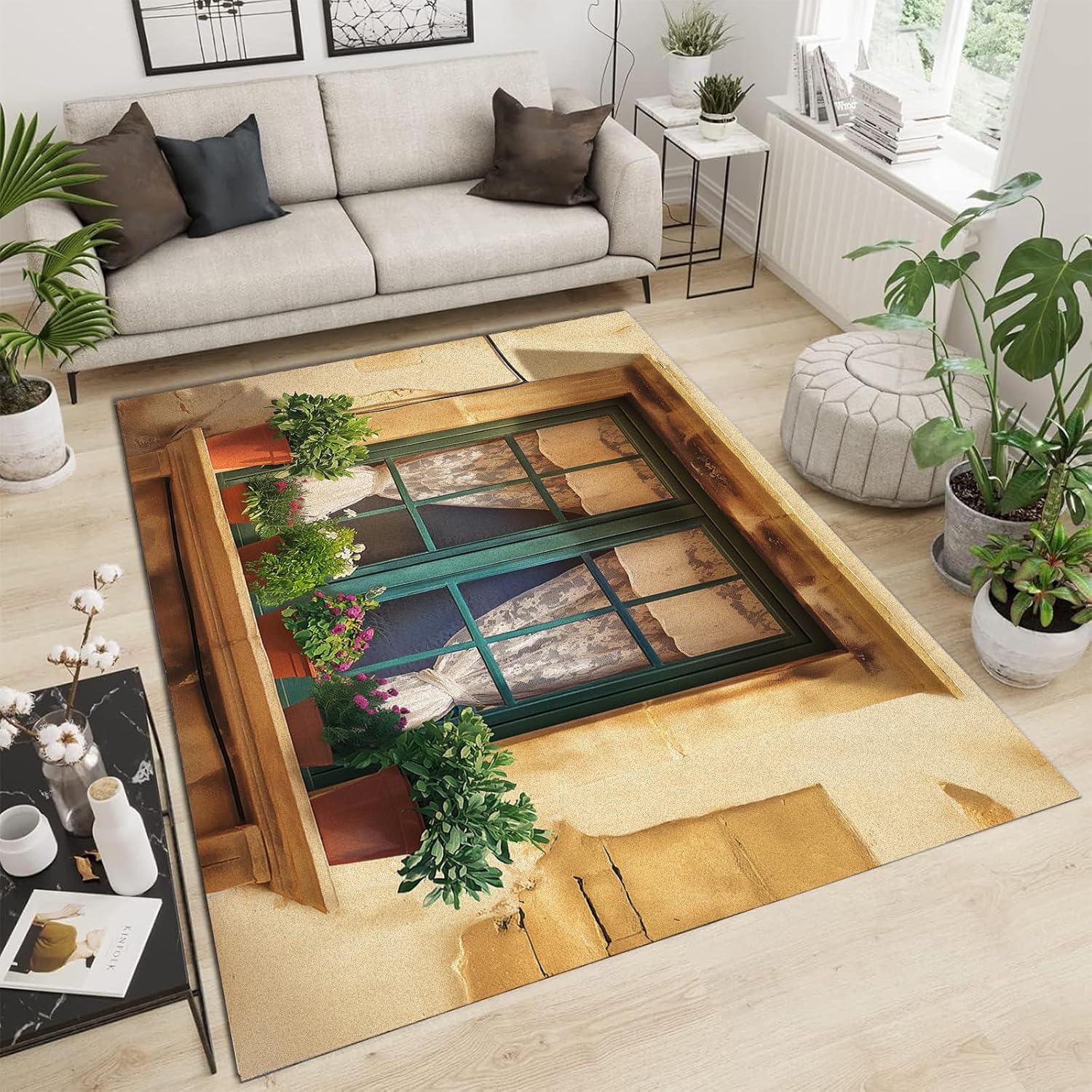 Area Rug Large Living Room Rugs Morden Abstract Pink Cherry Blossoms Rug Short Pile Soft Carpet for Bedroom Rug for Indoor Decor 200 x 300 cm