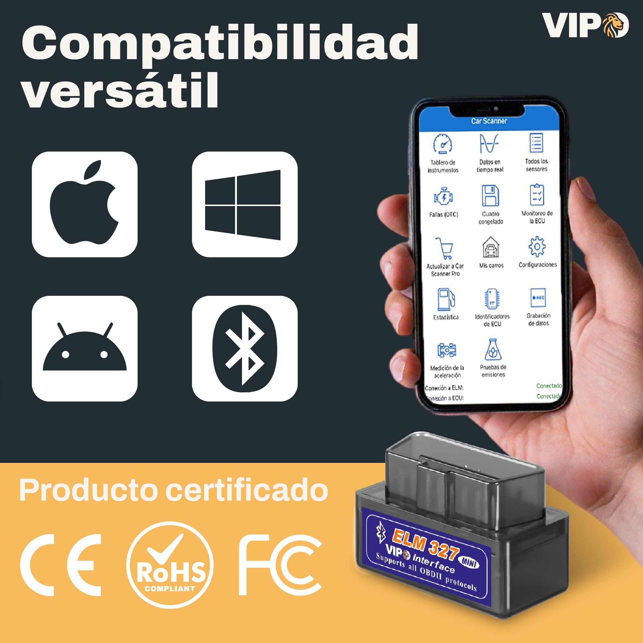 VIPO OBD2 Diagnosis de Coche Multimarca | Escáner ELM327 Original | Lector de Fallos y Errores del Motor | Herramienta de Análisis Compatible con Android y Windows — view 6