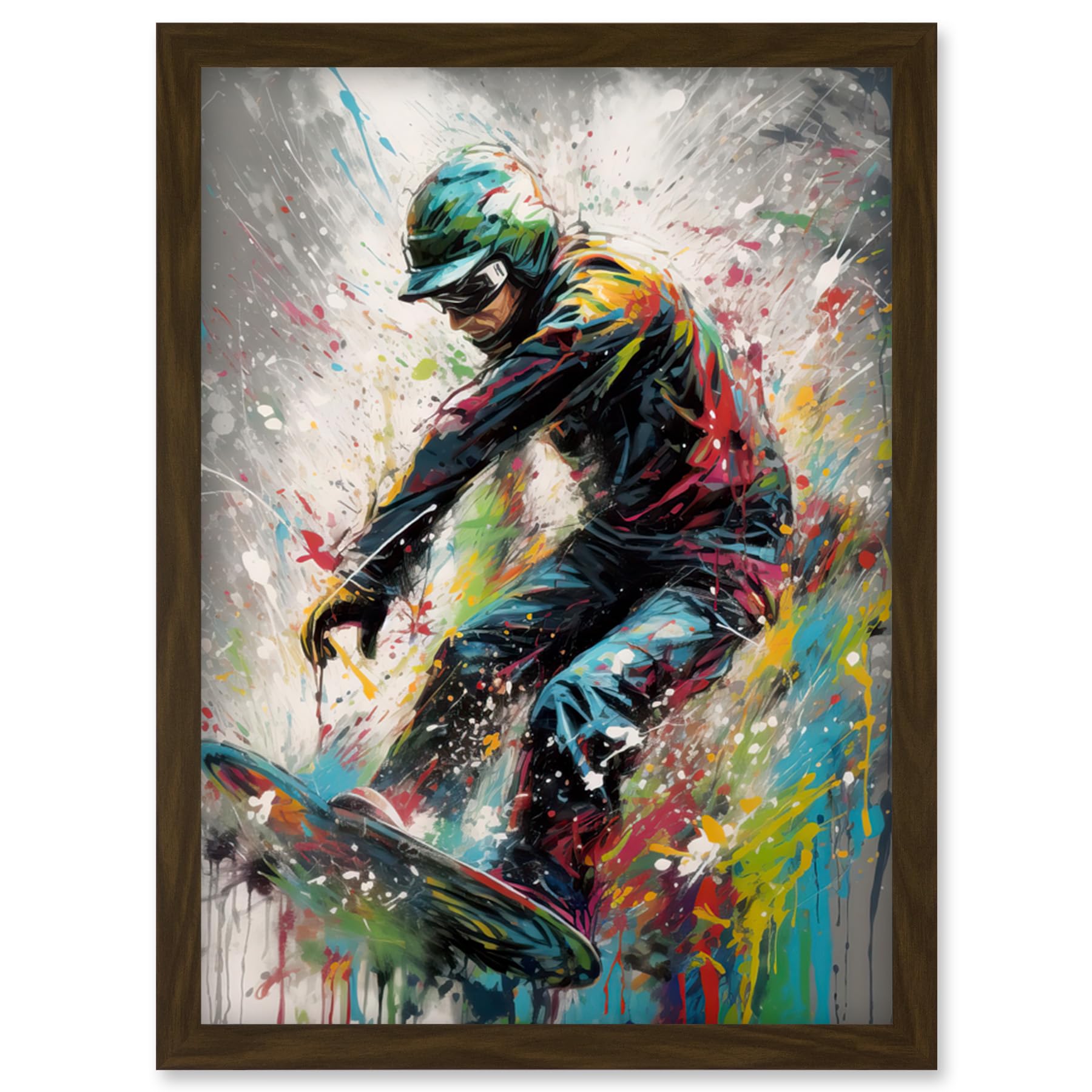 Artery8 Snowboarding Extreme Sport Athlete Paint Splat Artwork Framed Wall Art Print A4