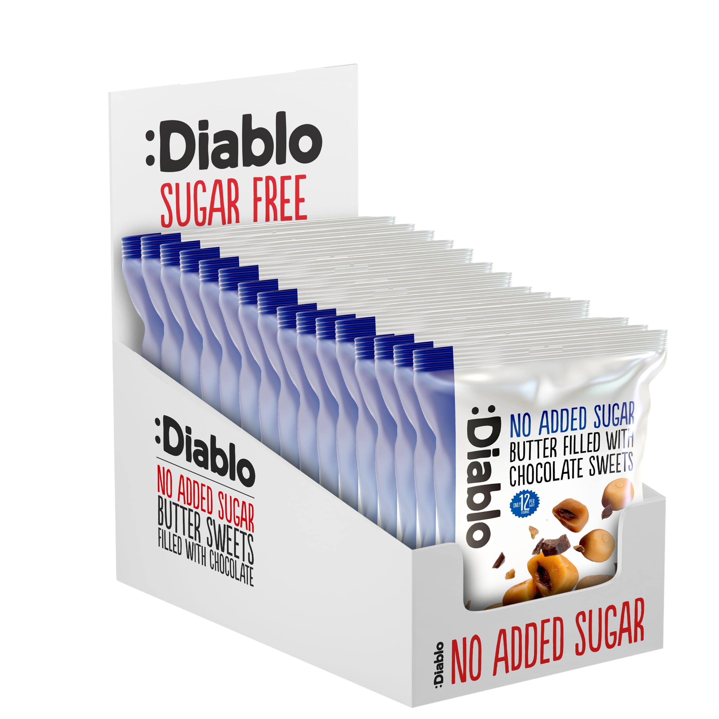 Diablo Sugar Free Retro Chocolate Filled Butter Sweets Candy | Low Calorie | Diabetic Friendly | Gift Box, Birthday, Mother's Day, Father's Day | 75g (Pack OF 16)