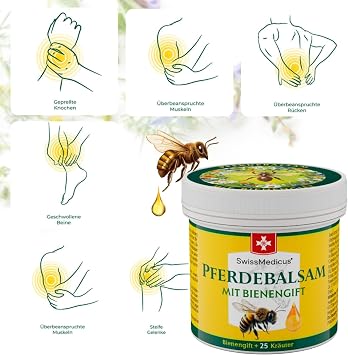 SwissMedicus Horse Balm with Bee Venom & 25 Herbs - Cool and Warm at the Same Time - for Massage the Skin in the Area of Stressed Back & Joints (150 ml)