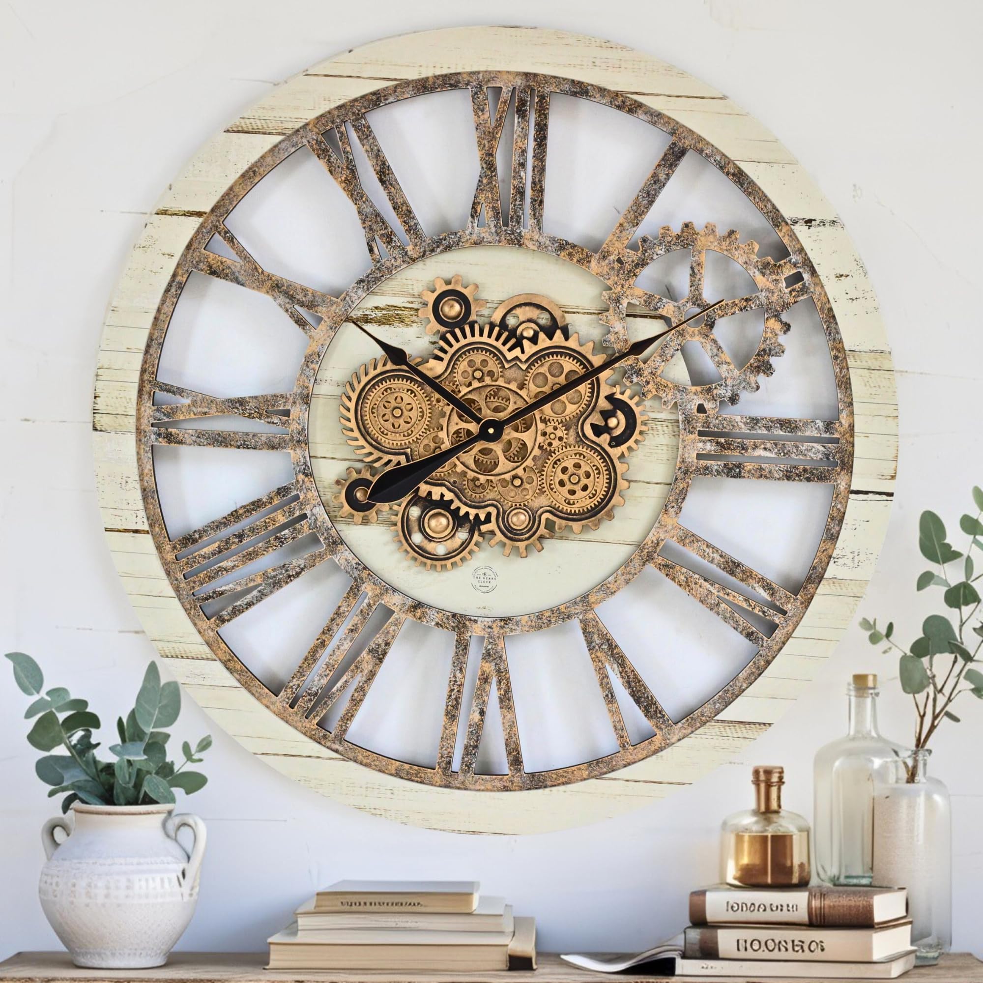 ImprovingLife Reloj de pared vintage industrial de estilo rústico sobredimensionado de 36" (beige desierto)