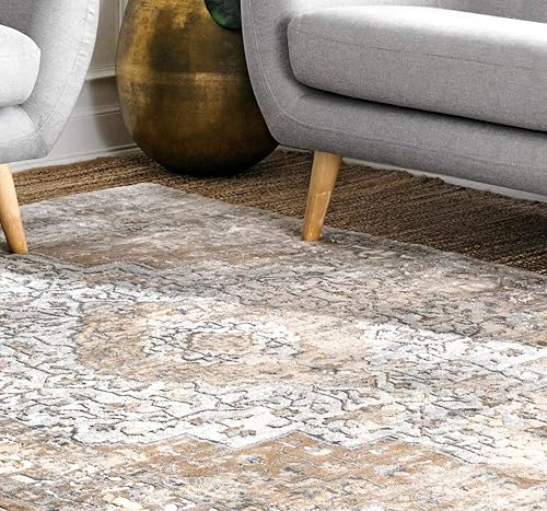 Miniatura 5 de nuLOOM Thea Medallion - Alfombra de área, 5 x 8 pies, color beige