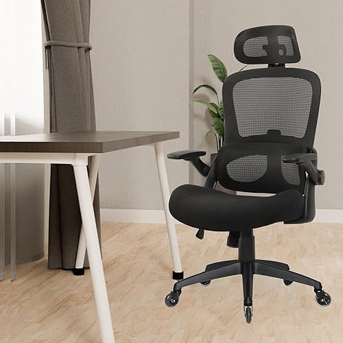 Miniatura 2 de Silla de oficina ergonómica de malla, silla de escritorio de respaldo alto con soporte lumbar arriba y abajo, reposabrazos 3D y reposacabezas 2D,