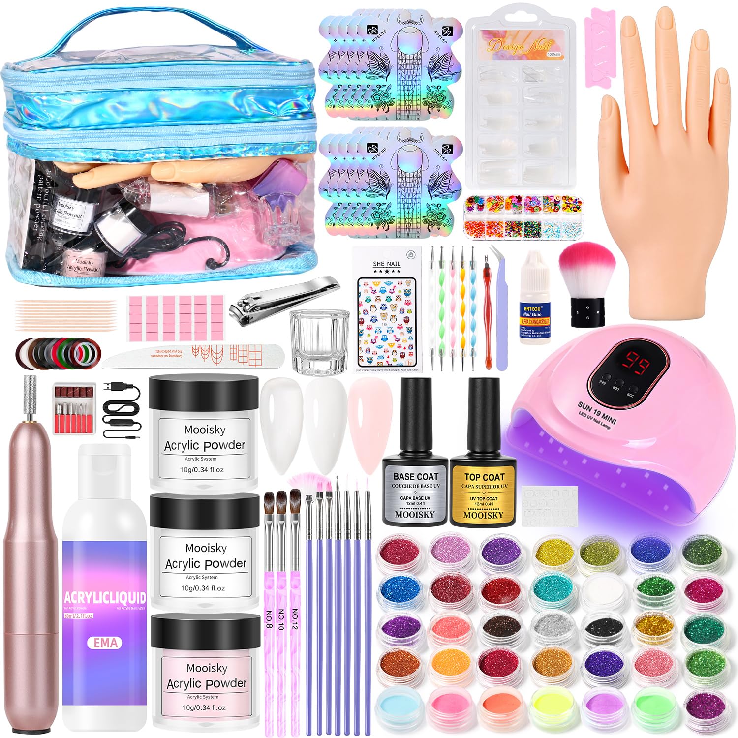 Major Dijit Acrylic Nails Starter Kit with LED UV Lamp – Acrylic Powder, Nail Drill, Nail Design Kit, Nail Brush, Nail Tips, Top coat & Base coat – Complete Home Manicure Set