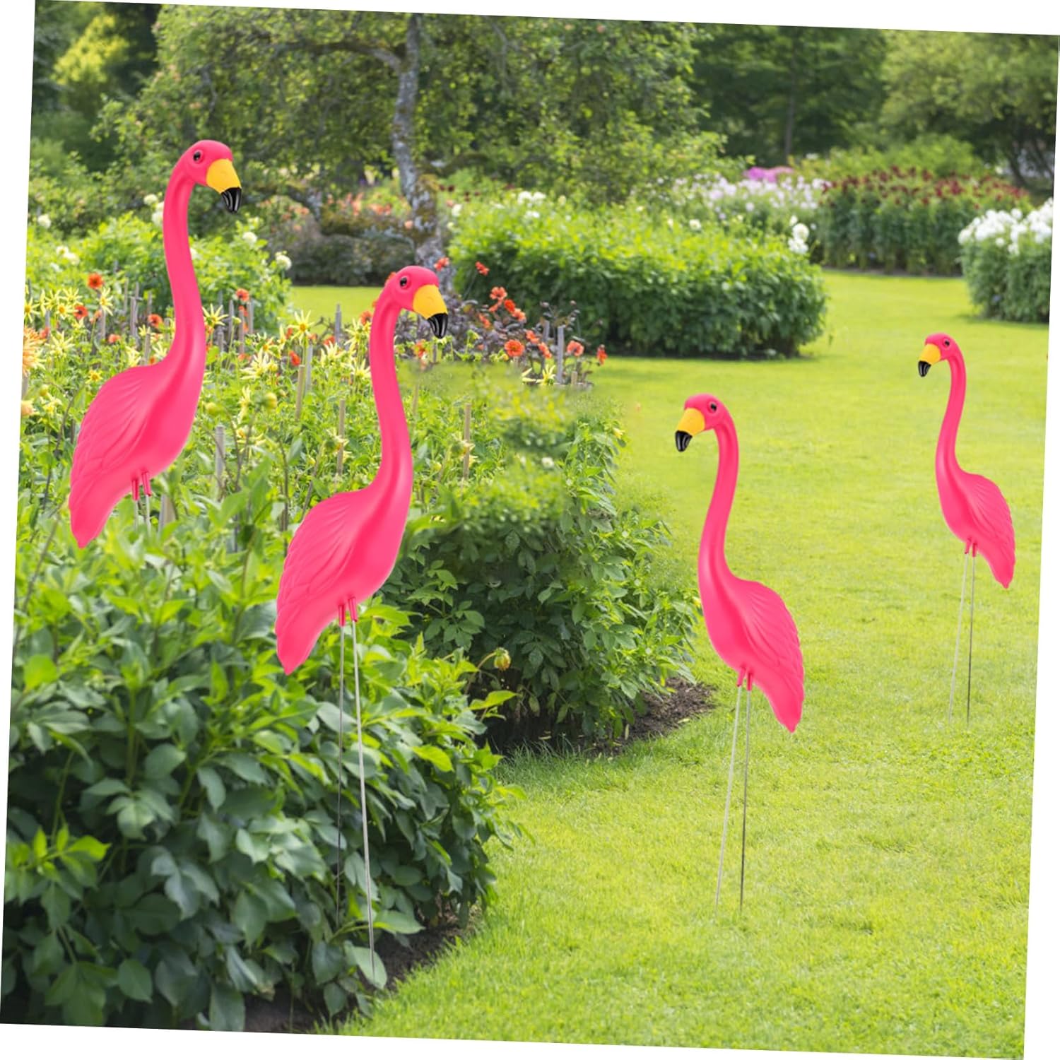 2pcs Flamingo Sculpture Stake Garden Decorations Flamingo Statue Plastic for Outdoor