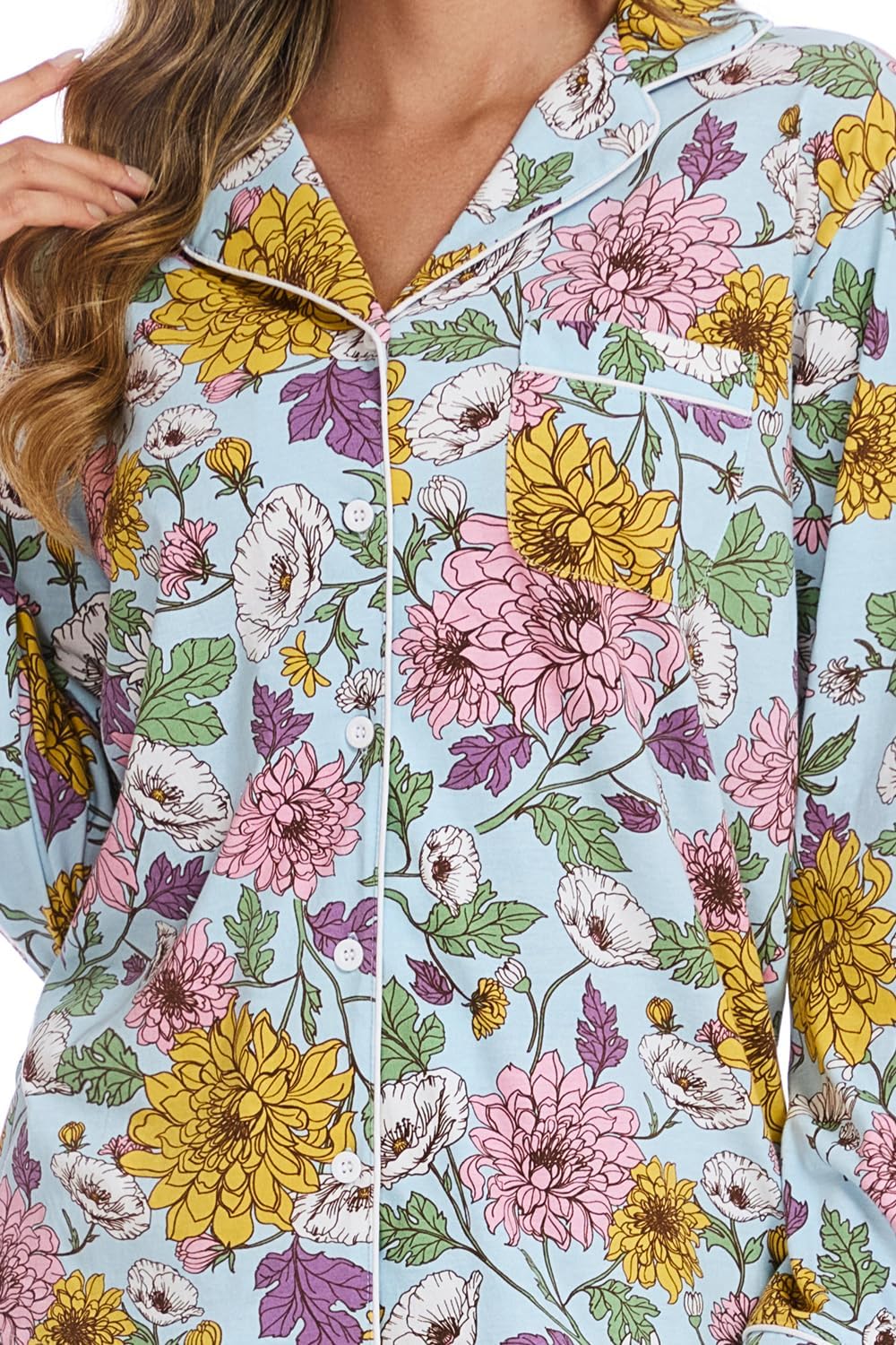 LUBOT 100% Cotton Pajamas for Women PJ Set Soft 2 Piece Ladies Button Knit Long Short Sleeve Sleepwear Loungewear XS-XXL - Image 2