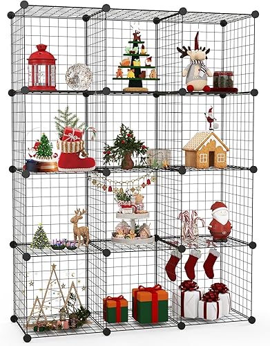 Miniatura 9 de NAFORT Sistema de almacenamiento de cubos de alambre, organizador de almacenamiento de cubos de rejilla metálica con marco duradero, conectores