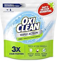 OxiClean Triple Action Free Stain Remover Powder 4 lbs - Fragrance-Free, Dye-Free Laundry Booster, Tackles Tough Stains & Brightens Fabrics