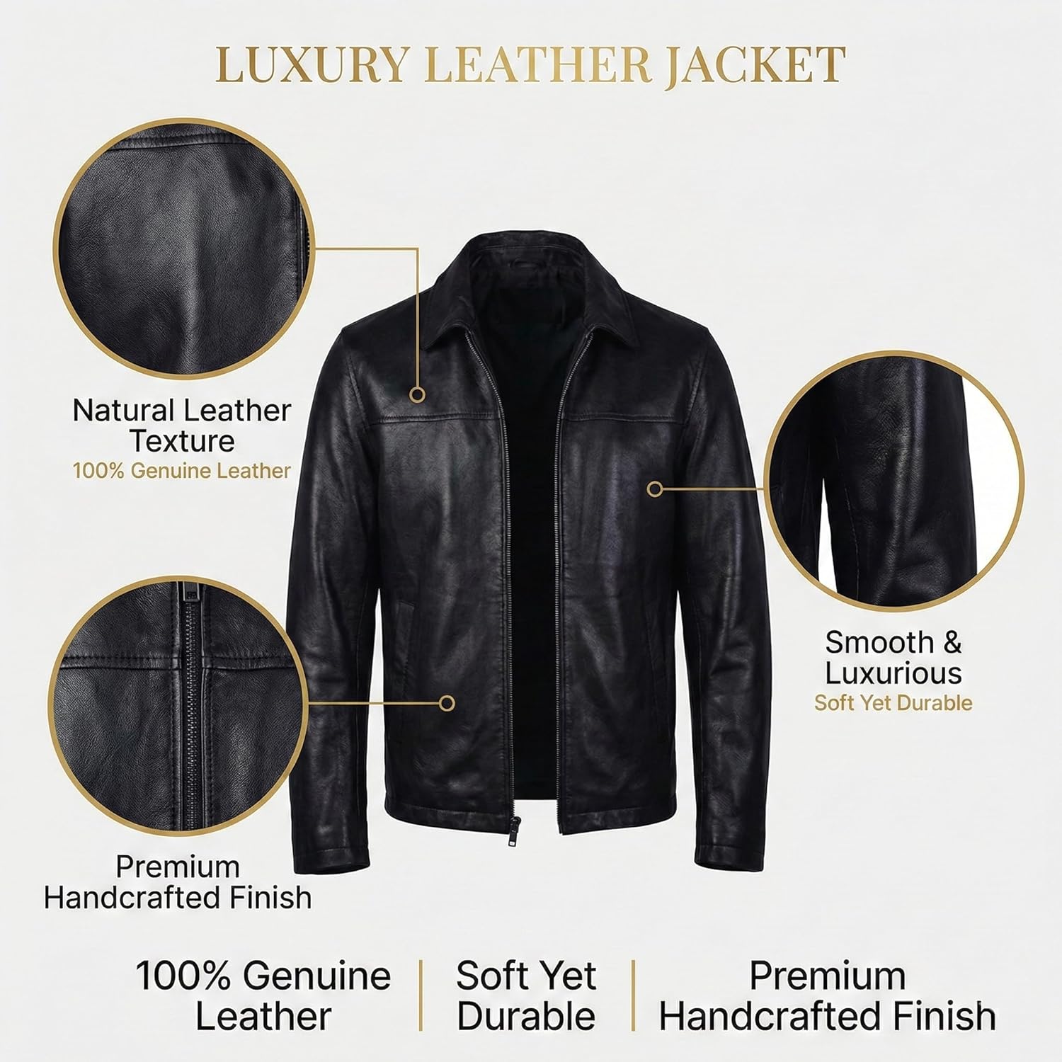 SID Men's Premium Lambskin Leather Jacket - Classic Polo Collar Old School Style - Real Soft Genuine Casual Outerwear