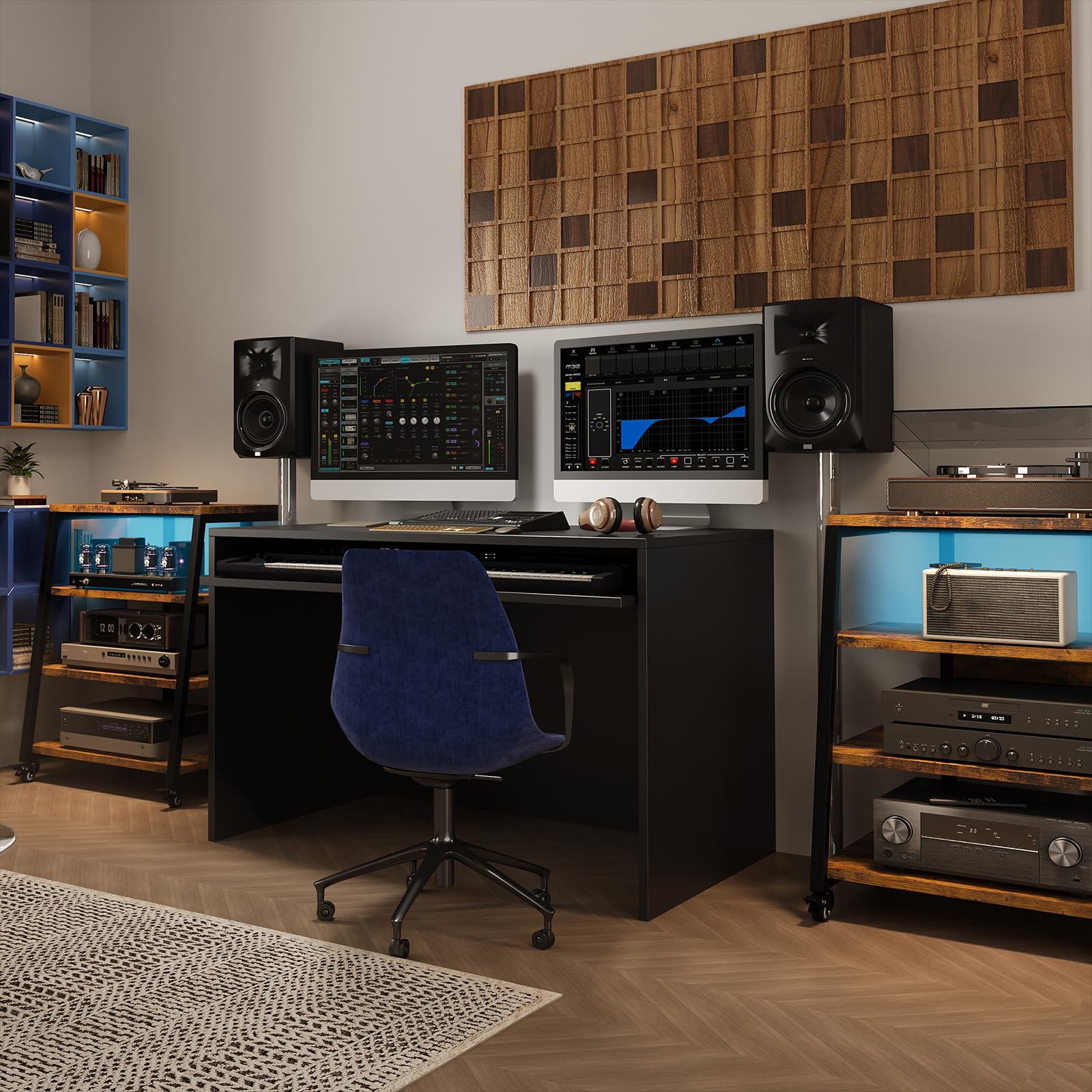 Meuble HiFi avec 4 Étagères en Bois, Hauteur Réglable, Capacité 50 kg