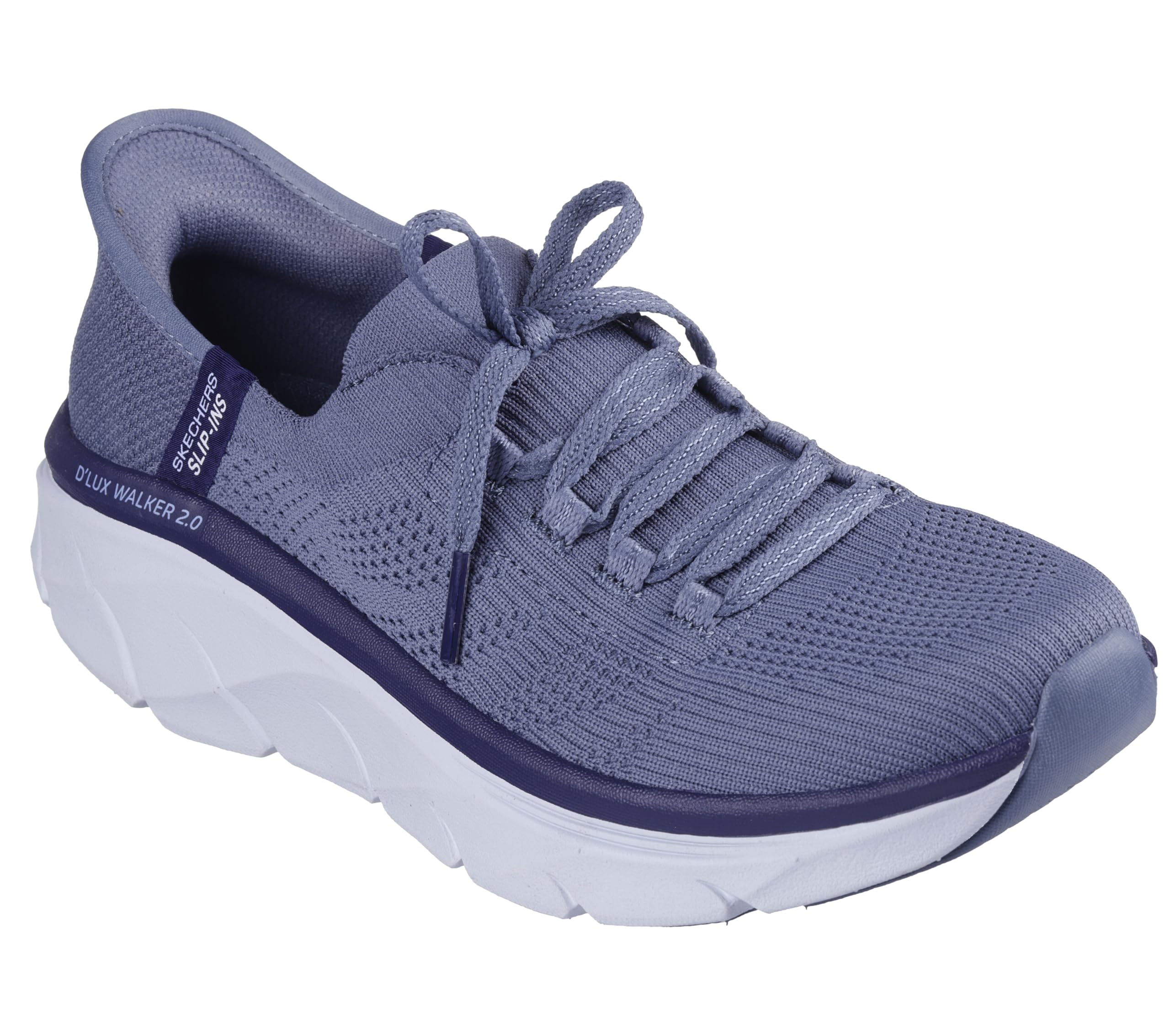 Skechers Women's D'Lux Walker 2.0 Thrill Movement Slip-On Sneakers, Slate Knit/Blue Trim, 4.5 UK