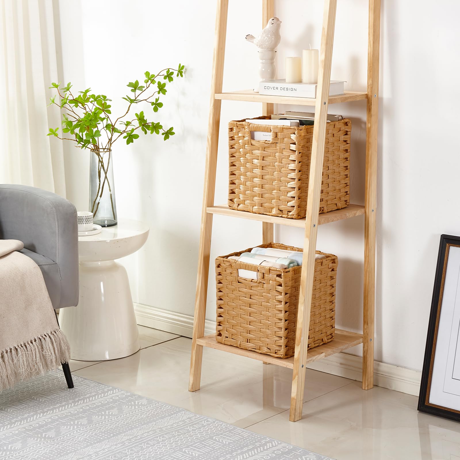 Mangata 28 cm Storage Cube Boxes, Rattan Effect Storage Baskets, Wicker Woven Polyrattan Material Closet Organizer - Image 4
