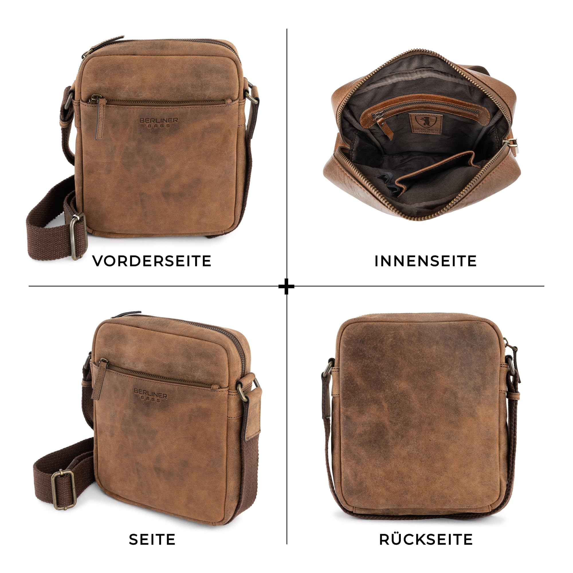 Berliner Bags Vintage Umhängetasche Tom, Schultertasche aus Leder, Männerhandtasche und Crossbody für Herren