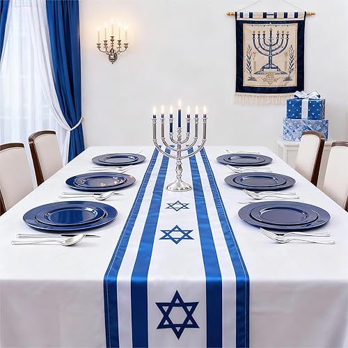 Miniatura 7 de FLOWERCAT 100 platos de plástico azul  Platos desechables azules resistentes para fiestas possoverbodasHanukkah  Incluye 50 platos de cena de 10.25
