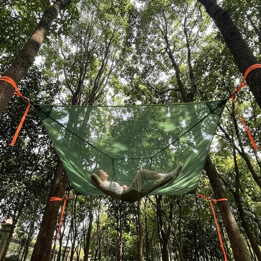 Amaca da Campeggio Portatile Resistente con Cinghie per Albero, Tessuto ad Alta Densità per Outdoor, 400 * 400cm con cinghie