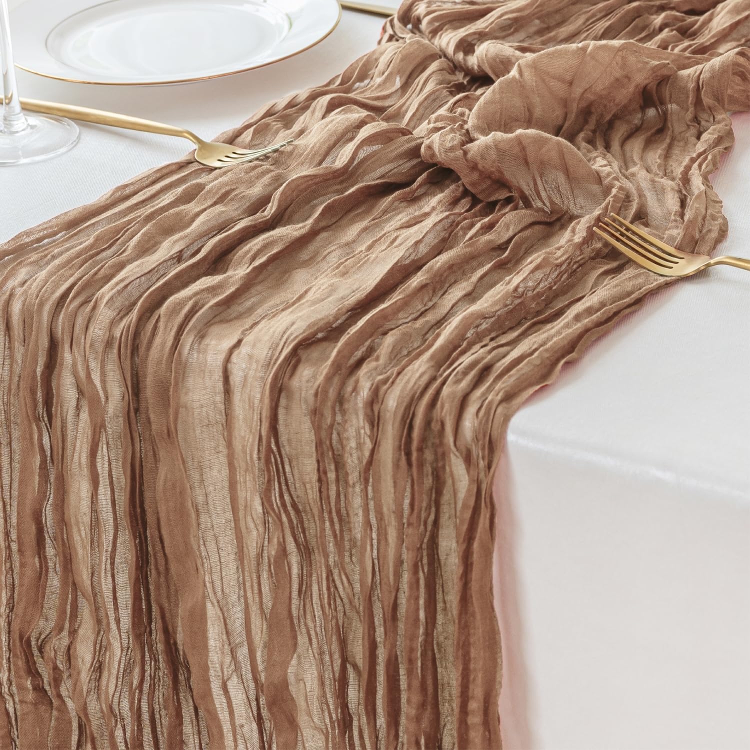 Sioloc Nude Cheesecloth Table Runner Decor 10ft Boho Gauze Rustic Cheese Cloth Runner for Tea Wedding Party Baby Bridal Shower Farmhouse Home Decorations — image 1