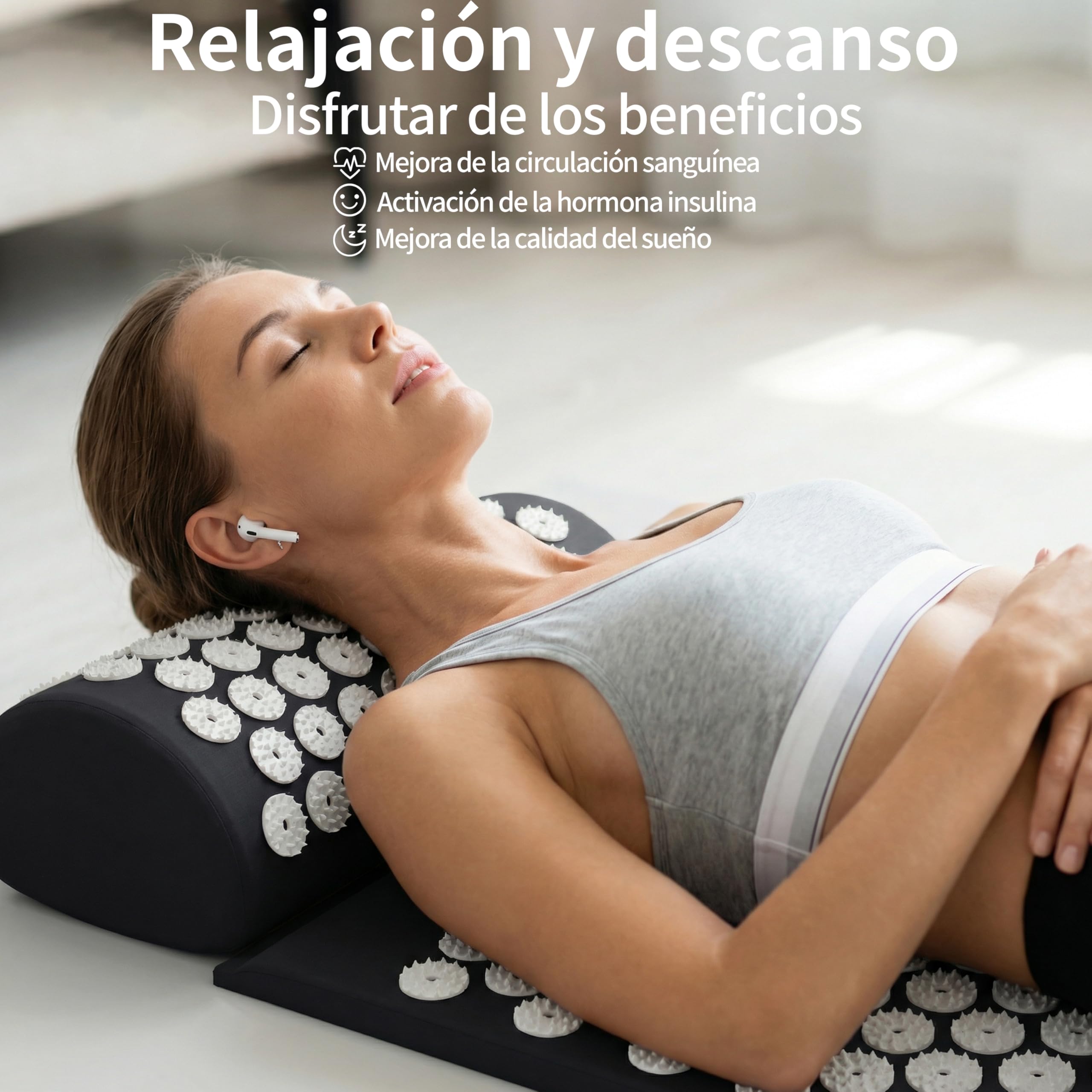 Set de Acupresión - Esterilla,Eco - Con Cojín,Bolas de Masaje y Bolsa - Almohada,Tapete de Masaje con Puntas para Alivio del Dolor,Relajación y masaje en la espalda,la cervical,los piernas (Negro)