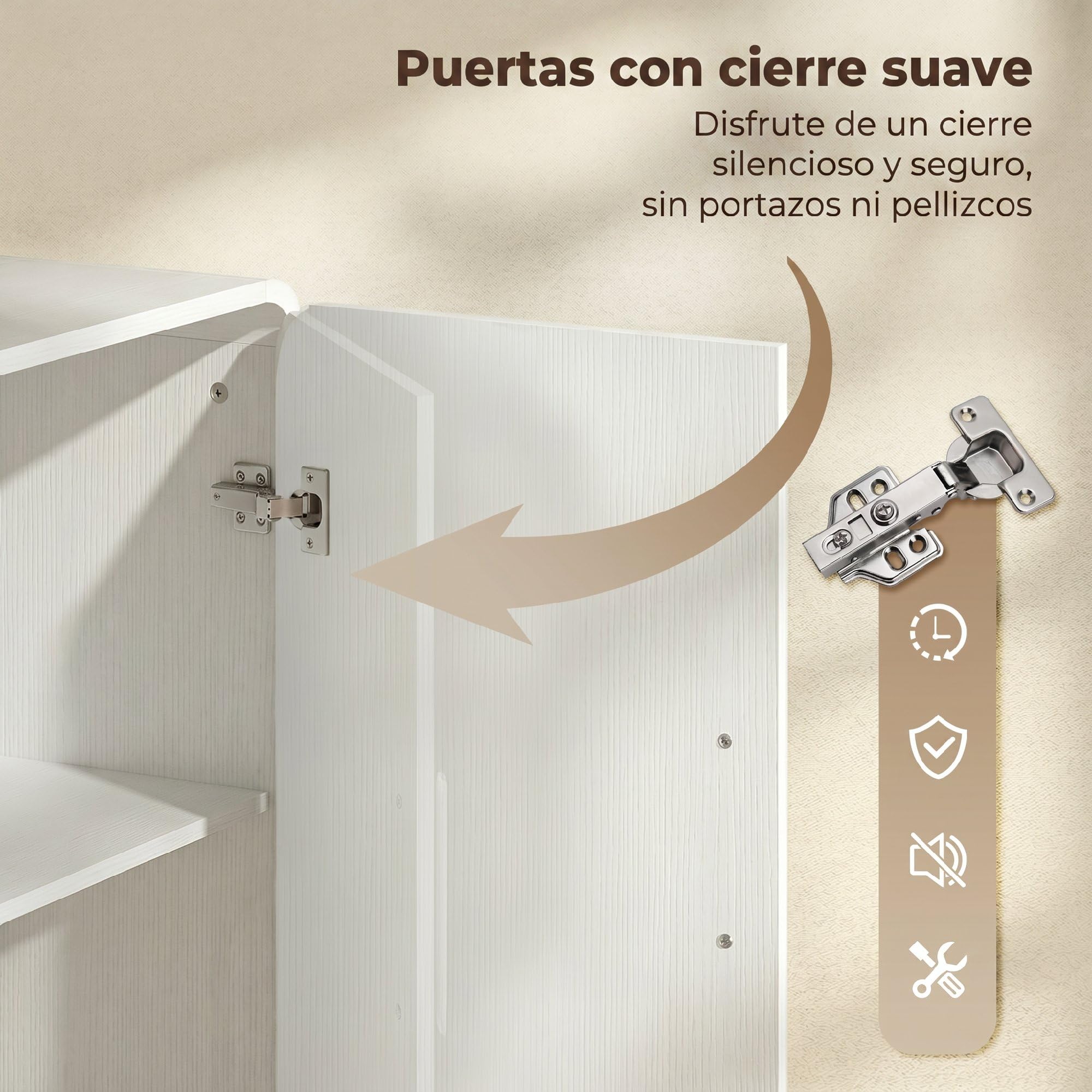 HOMCOM Aparador de Cocina, Armario de Cocina con 4 Estantes, 4 Puertas de Cierre Suave, Bordes Redondeados, Aparador para Comedor, Mueble para TV de 72 Pulgadas, 152x40x80 cm, Blanco