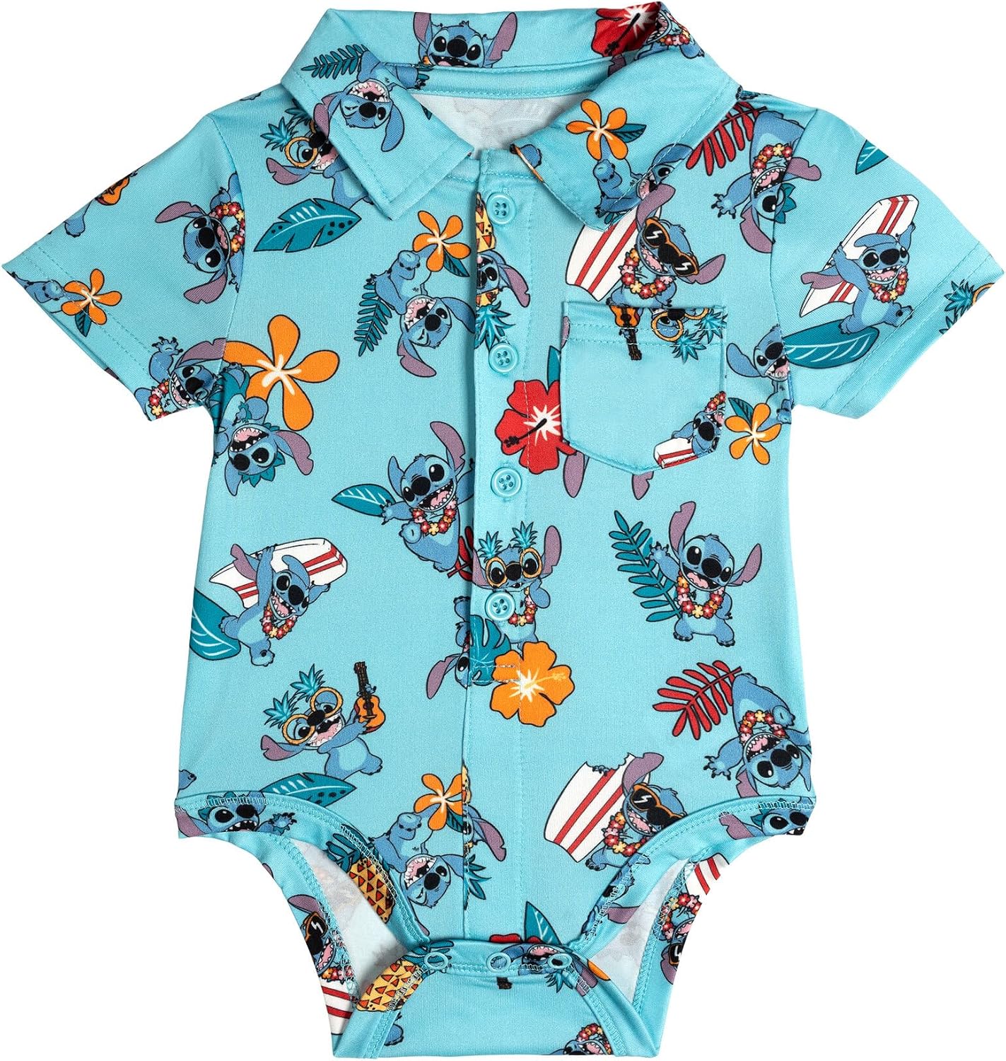 Disney Baby Hawaiian Button-Down Bodysuit and French Terry Shorts Outfit Set Newborn to Infant Sizes (Newborn - 24 Months) image 3