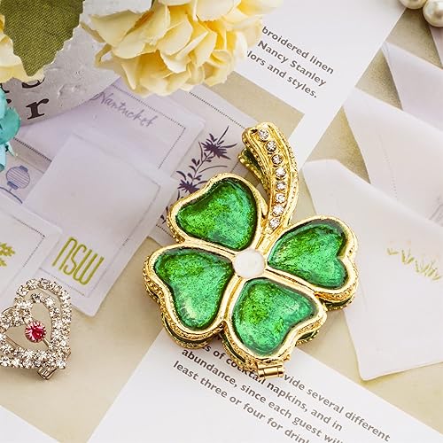 Miniatura 7 de YU FENG Caja de baratijas de mariposa con bisutería y trébol de cuatro hojas, cajas de baratijas con bisagras esmaltadas esmaltadas decorativas para