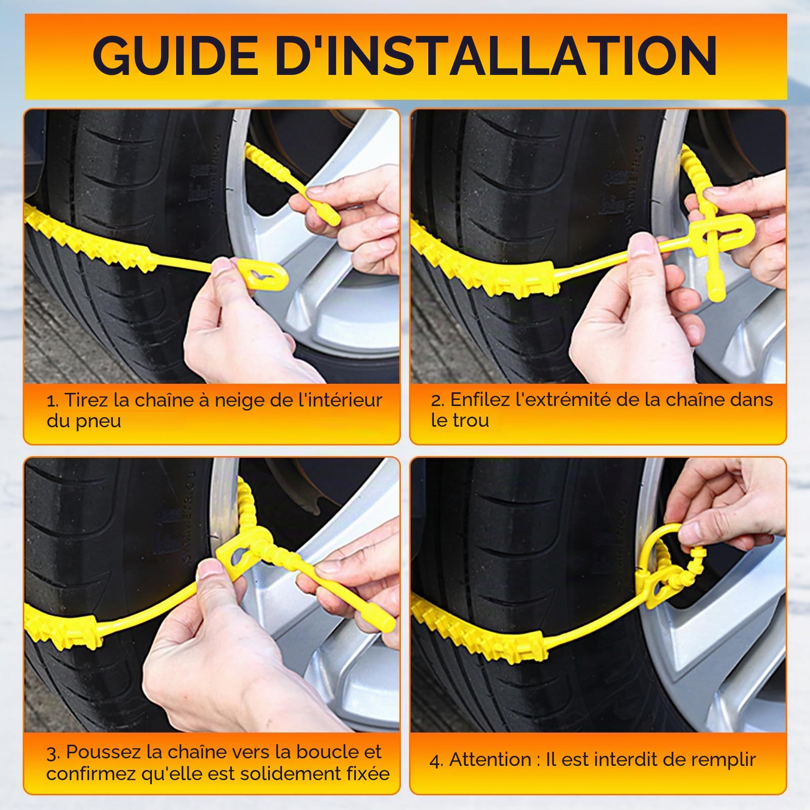 Ninonly Lot de 10 chaînes à neige universelles SUV pour diverses conditions de route difficiles telles que la neige, la boue, l'escalade et la glace pour pneus de voiture Largeur 165-275 mm