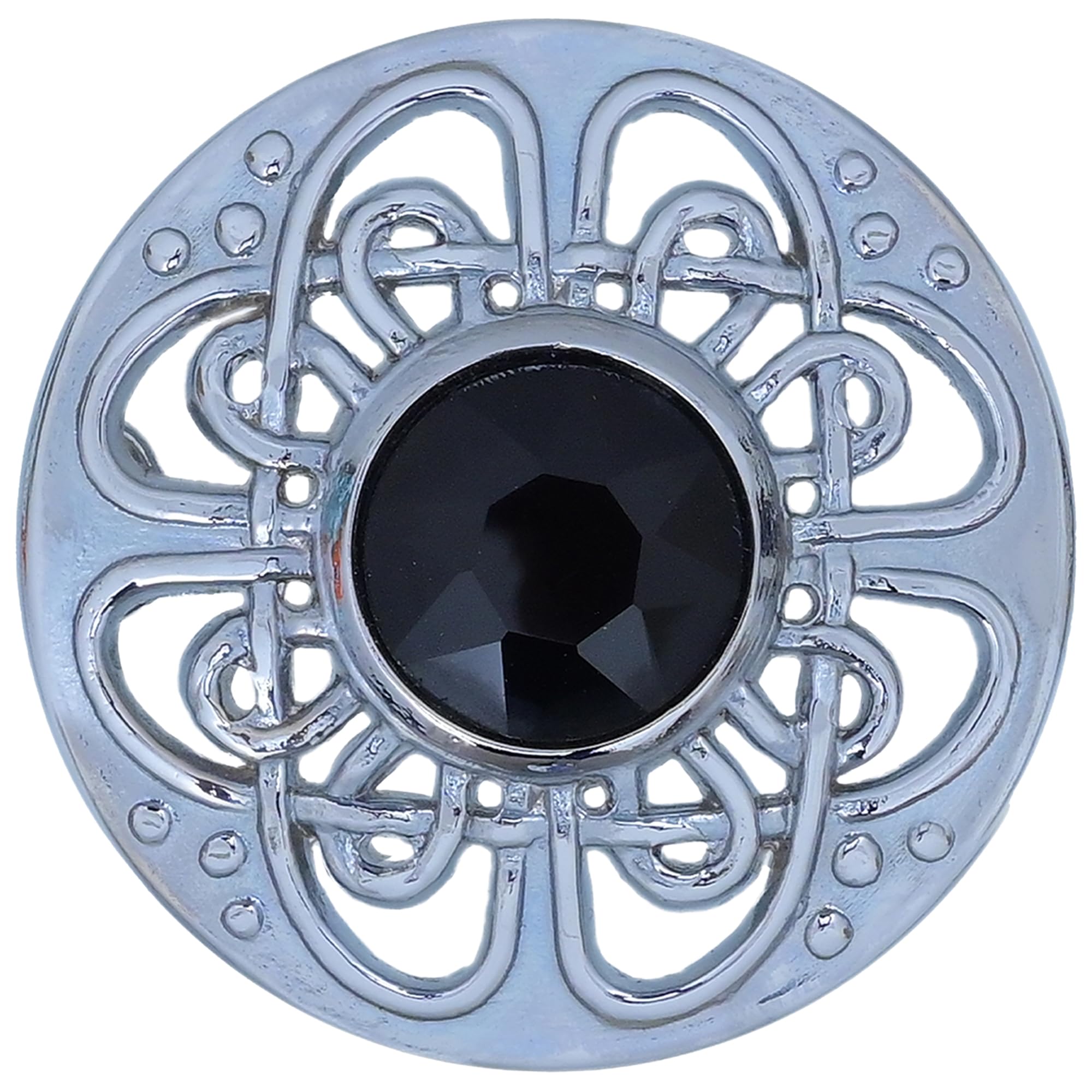 Elegant Culloden Plaid Brooch – Scottish Kilt Fly Plaid Brooch Intricate Celtic Knot in Pewter with Gemstone 3-Inch Diameter – Ideal for Scottish Kilts &amp; Formal Wear