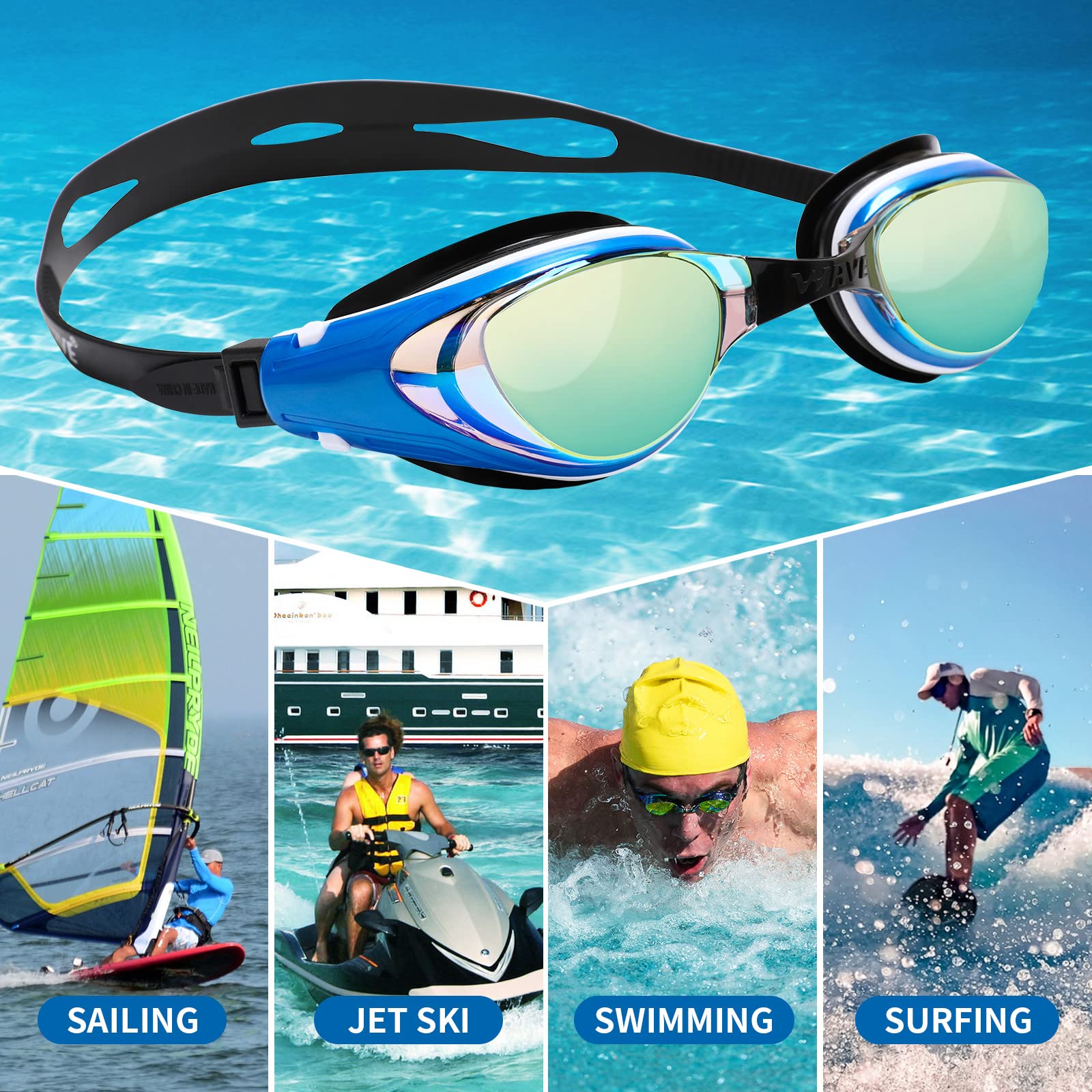 WAVE Occhialini da nuoto Miopi, No Leakage, Anti appannamento, Protezione UV Nearsighted Swimming Goggles