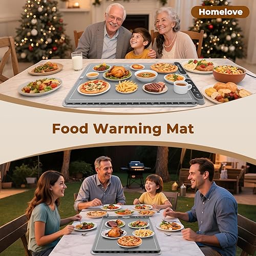 Miniatura 7 de Homelove Tapete de calentamiento de alimentos para fiestas, bufé, bandeja de calentamiento eléctrico de superficie completa con 7 ajustes de