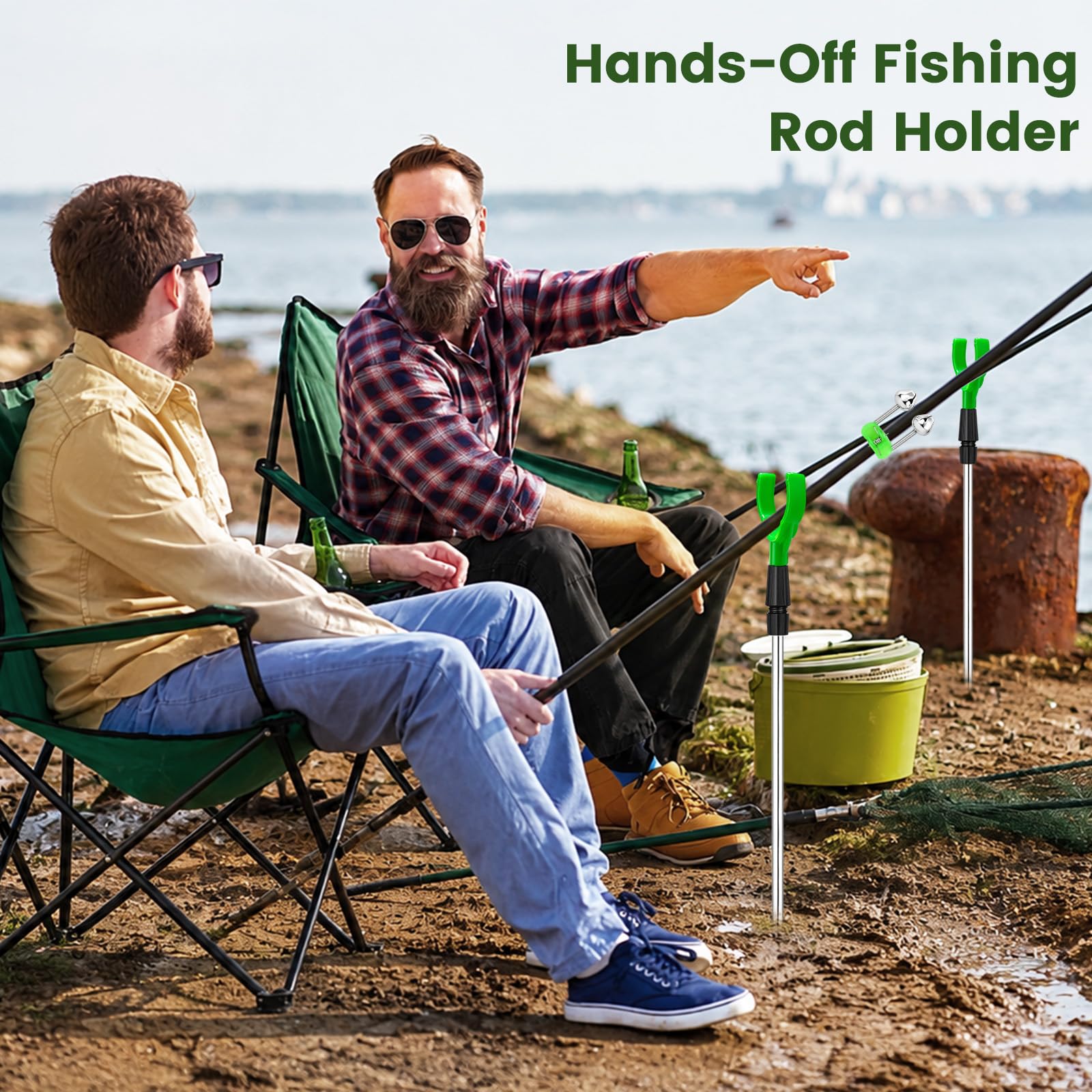 DONQL Lot de 4 Supports pour Canne à Pêche, Repose-Cannes Réglable avec 8 Grelots de Pêche, Porte-Cannes pour Pêche en Bordure, Mer, Lac, Rivière