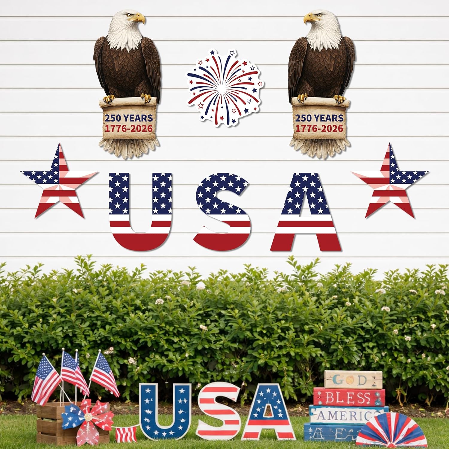 Probsin 250th Anniversary Yard Sign USA Eagles Firework 250 Years 1776-2026 250th Birthday Patriotic Stars Welcome Signs for Lawn, Garden, Yard, Parade