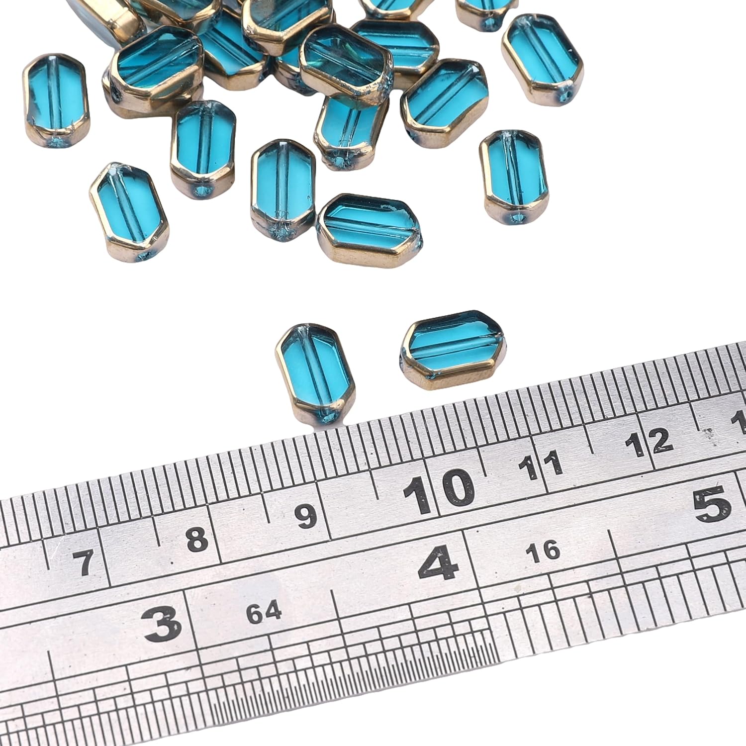 Glass Octagon Beads Lake Blue 6x9mm 28pcs Rectangle Golden Edge Crystal Loose Beads for DIY Craft Jewelry Making - Image 3