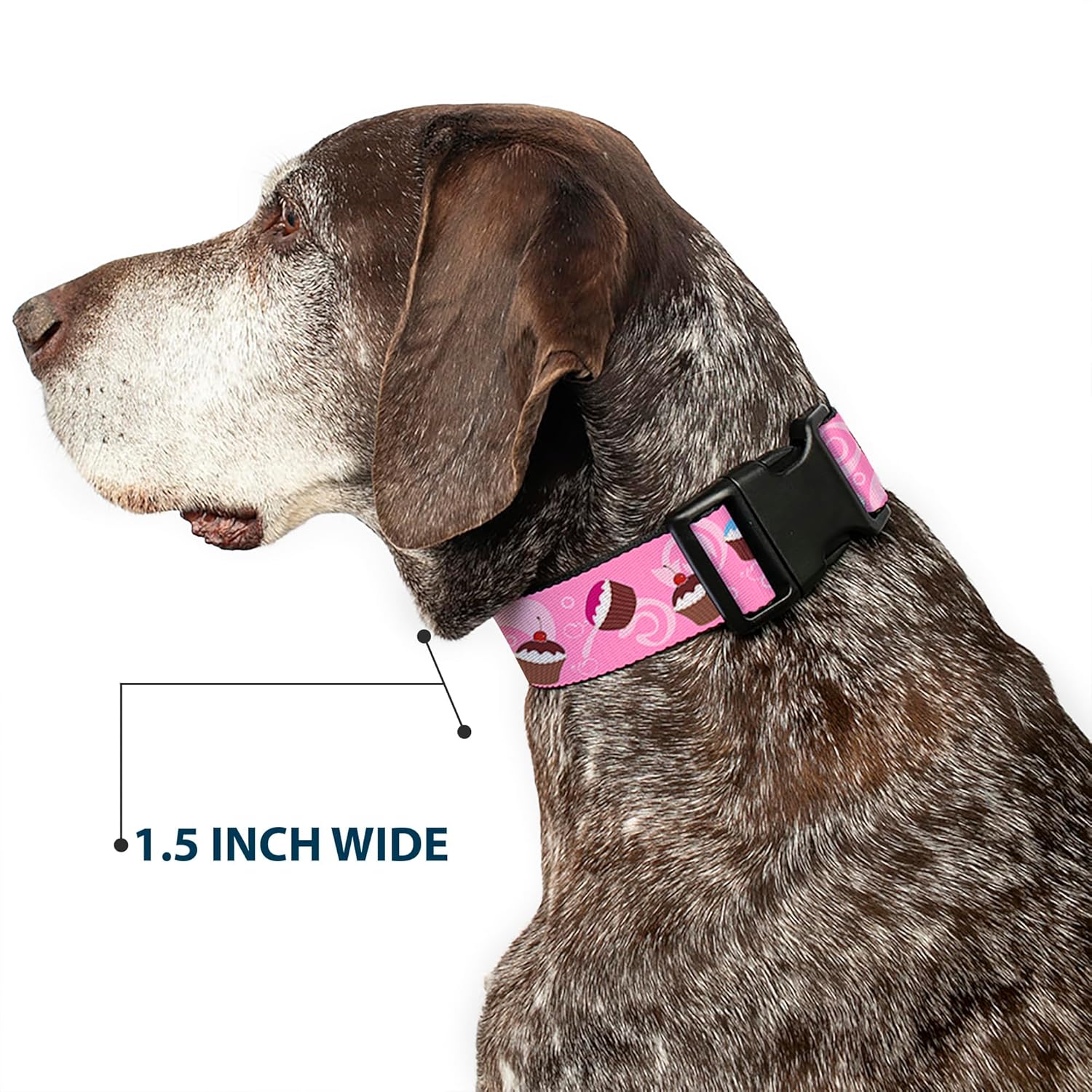 Buckle-Down Plastic Clip Collar - Cupcake Swirls Pink/Multi Color - 1.5" Wide - Fits 13-18" Neck - Small