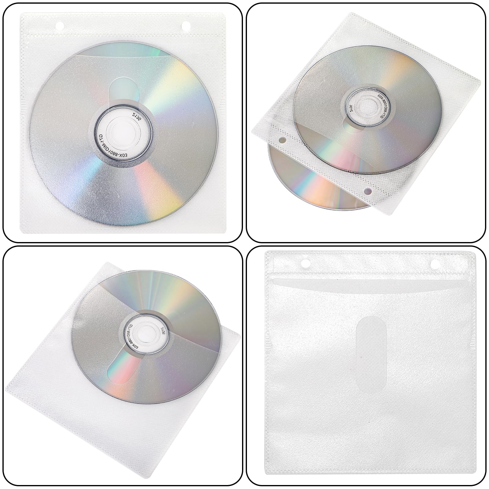 Fasmov 500 Stück Premium CD DVD Hüllen, doppelseitige Nachfüll-Kunststoffhüllen mit Vliesstoff für CD- und DVD-Aufbewahrungsbinder, Disc-Hülle (weiß)