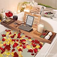 Vista 7 de Bandeja de bañera de madera Temple Spring, accesorios de baño de acacia, bandeja de baño para tina, elementos esenciales para spa en casa, tablero