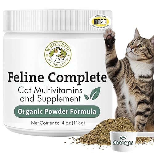 Wholistic Pet Organics Feline Complete - 4 Oz - Multivitamin & Probiotic Powder for Cats - Natural Cat Food & Digestive Support - 37 Scoops